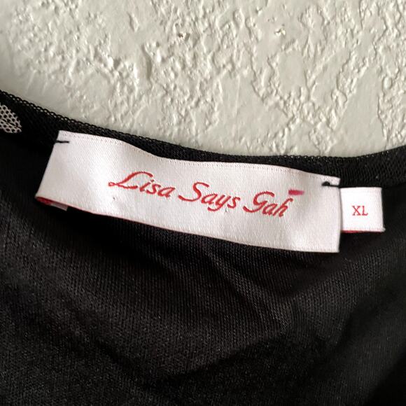 Lisa Says Gah Black Polka Dot Chiffon Midi Dress XL NWT Mesh Sheer - Picture 11 of 14